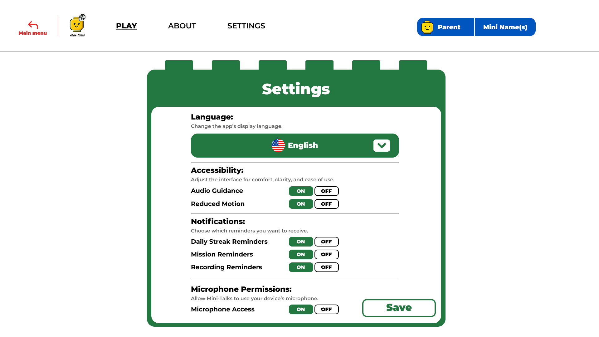 Settings Page