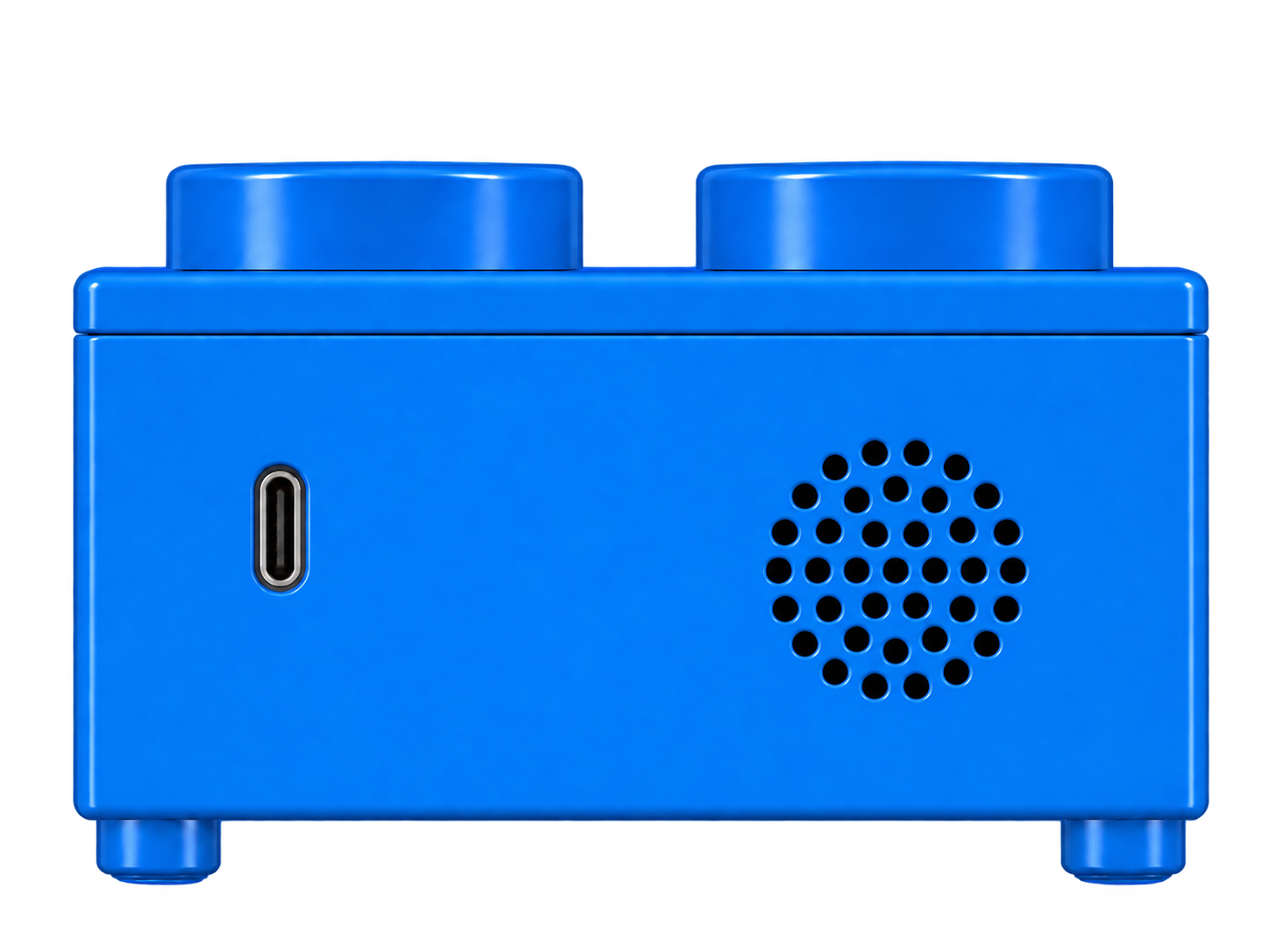 Side of Brick-Talks showing the speaker grille and connector